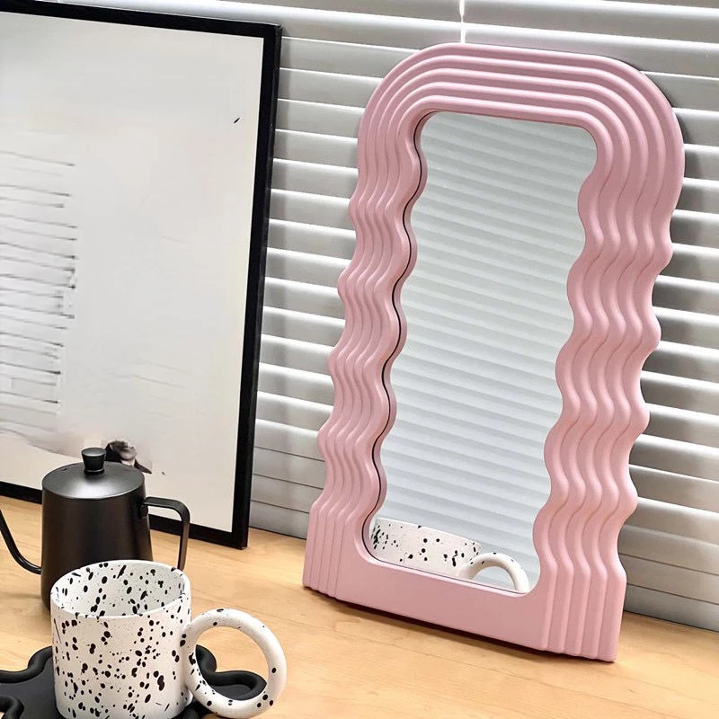 

Wavy Mirror Irregular Art Mirror Nordic Tabletop Bathroom Tabletop Makeup Mirrors Home Room Decor Girl Gift Decorative Mirrors