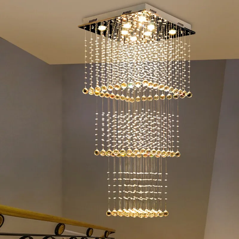 

Teardrop Shape Translucent Luxury Crystal Long Stair Pendant Light Creativuty Hotel Stairwell Chandelier Lighting