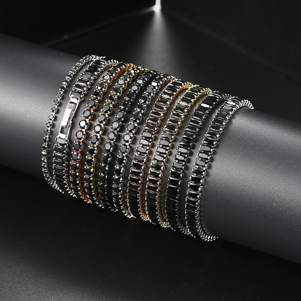 

Trendy Black Crystal Tennis Bracelet for Men Steampunk Adjustable Zircon Women's Bangle Chain on The Hand Hiphop Hippie Jewelry