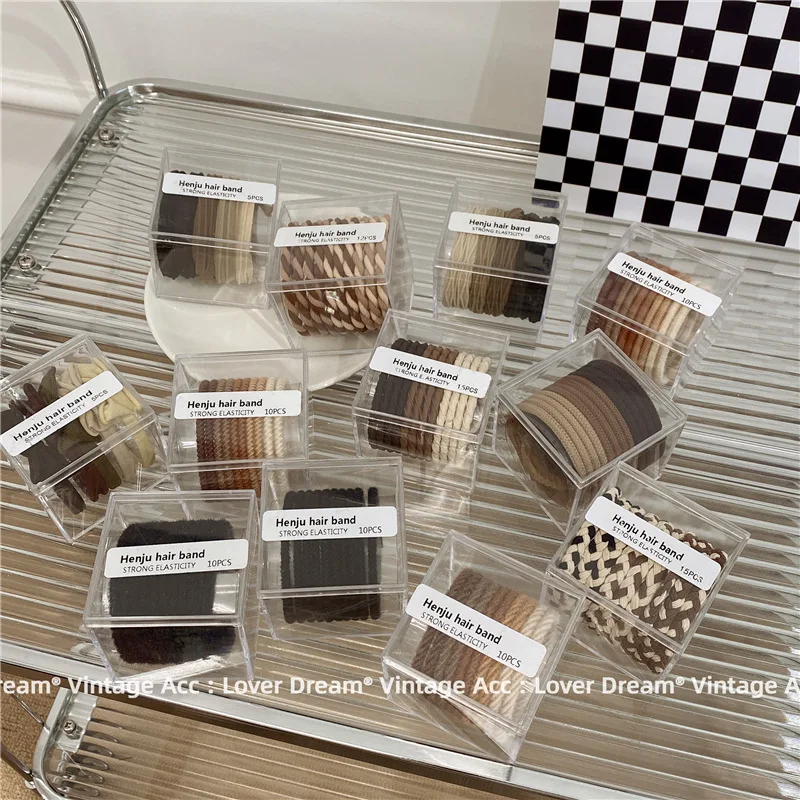 

Новинка 2022, высокоэластичная резинка в стиле ретро для волос молочного чая и кофе, набор колец для волос в коробке, Шариковая головка, веревк...