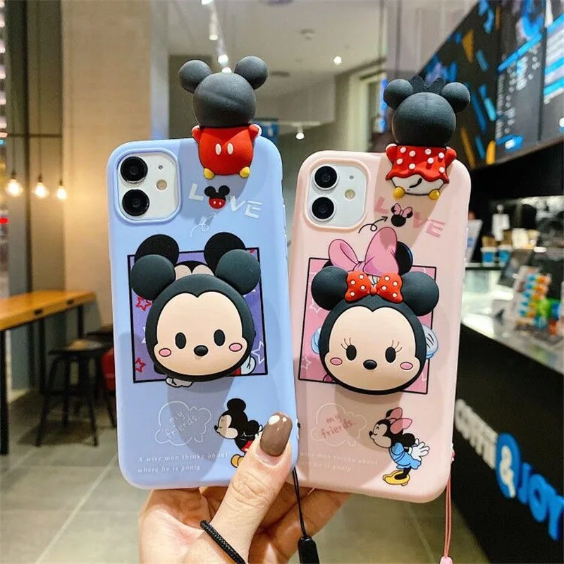 

Disney Mickey and Minnie 3D Stereoscopic with Stand Phone Cases For iPhone 13 12 11 Pro Max Mini XR XS MAX 8 X 7 Back Cover