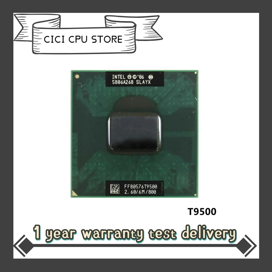 

Intel Core 2 Duo T9500 SLAQH SLAYX 2.6 GHz Dual-Core Dual-Thread CPU Processor 6M 35W Socket P
