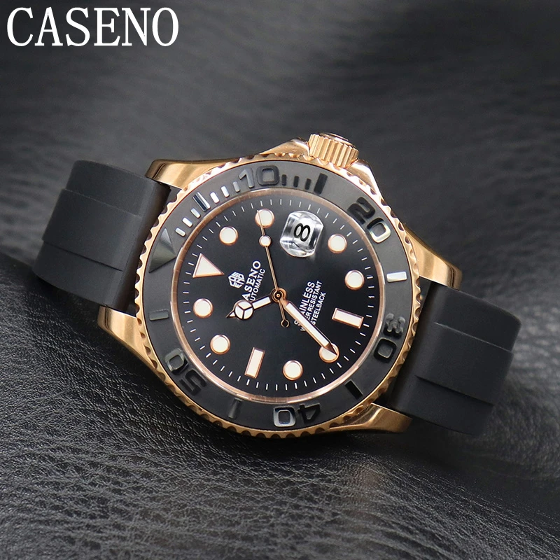 Часы CASENO мужские водонепроницаемые модные роскошные светящиеся золотистые