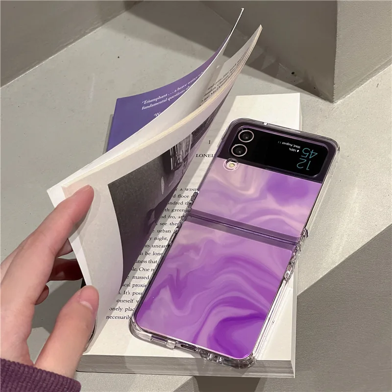 

Ins Style Purple Love Halo Dye Phone Case for Samsung Galaxy Z Flip 4 3 Hard Cover for ZFlip3 Zflip4 Solid Shell Bracket