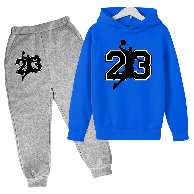 Basketball No. 23 Hoodie Sports Suit Spring and Autumn Children's Boys Coat + Pants 2-piece Set Girls Outdoor Training Clothes
