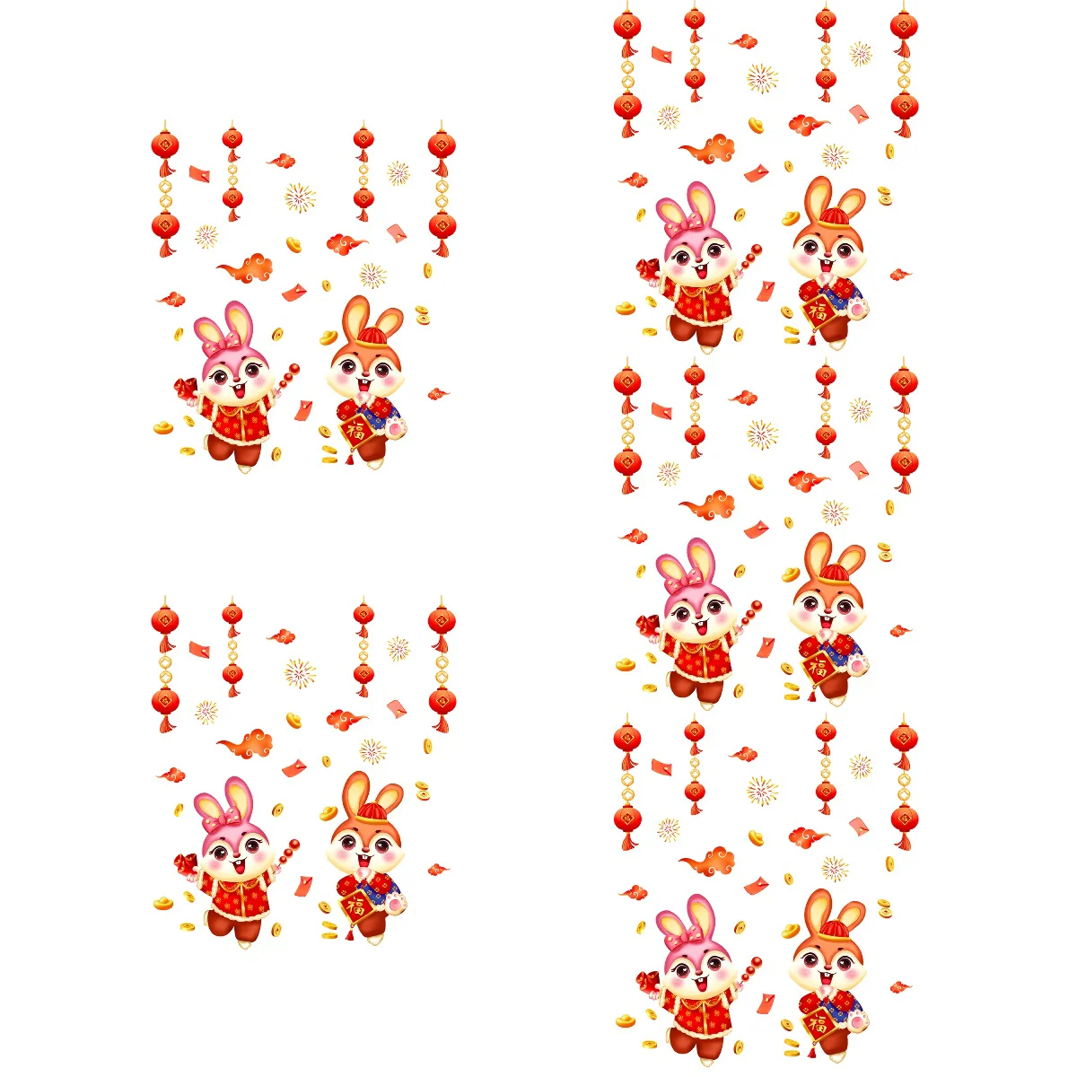 

10 Sheets Self-adhesive Chinese New Year Auspicious Wall Stickers Rabbit Festival Decal Window Decals