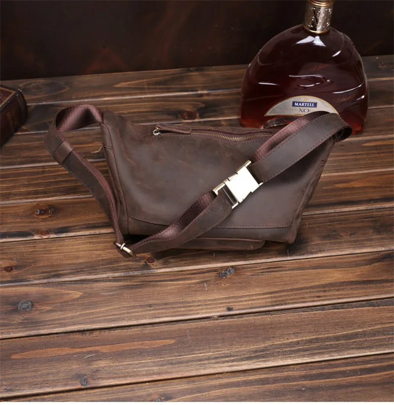 Retro fashion designer natural crazy horse cowhide men's diagonal bag summer outdoor sports youth genuine leather chest bag