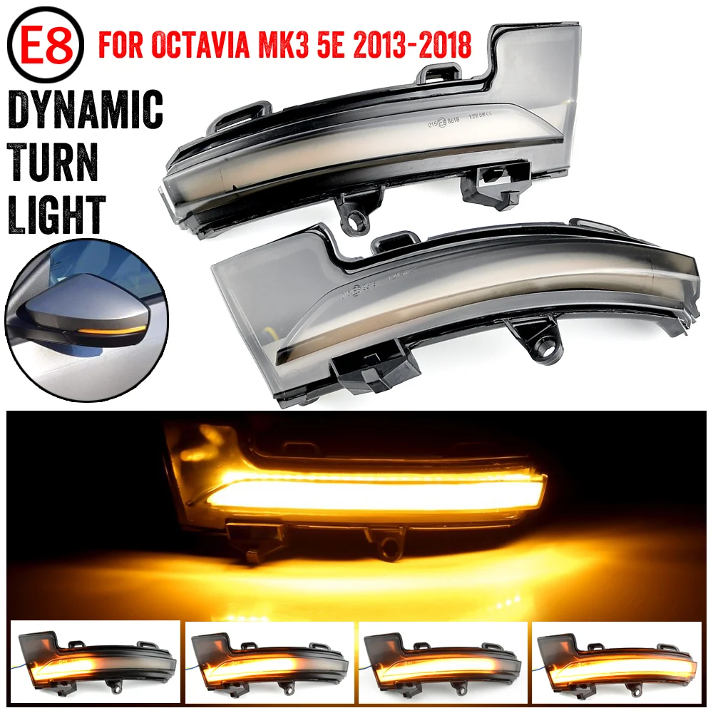 

For Skoda Octavia Mk3 A7 5E 2014-2019 LED Dynamic Turn Signal Light Rearview Mirror Blinker Indicator