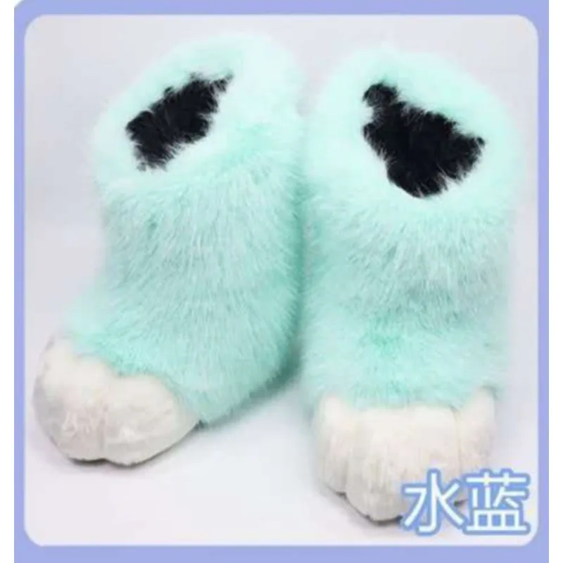Фото Пушистые ботинки-лапы для девочек, милые плюшевые носки-лапы животных, костюм для косплея, аниме-вечеринок №5