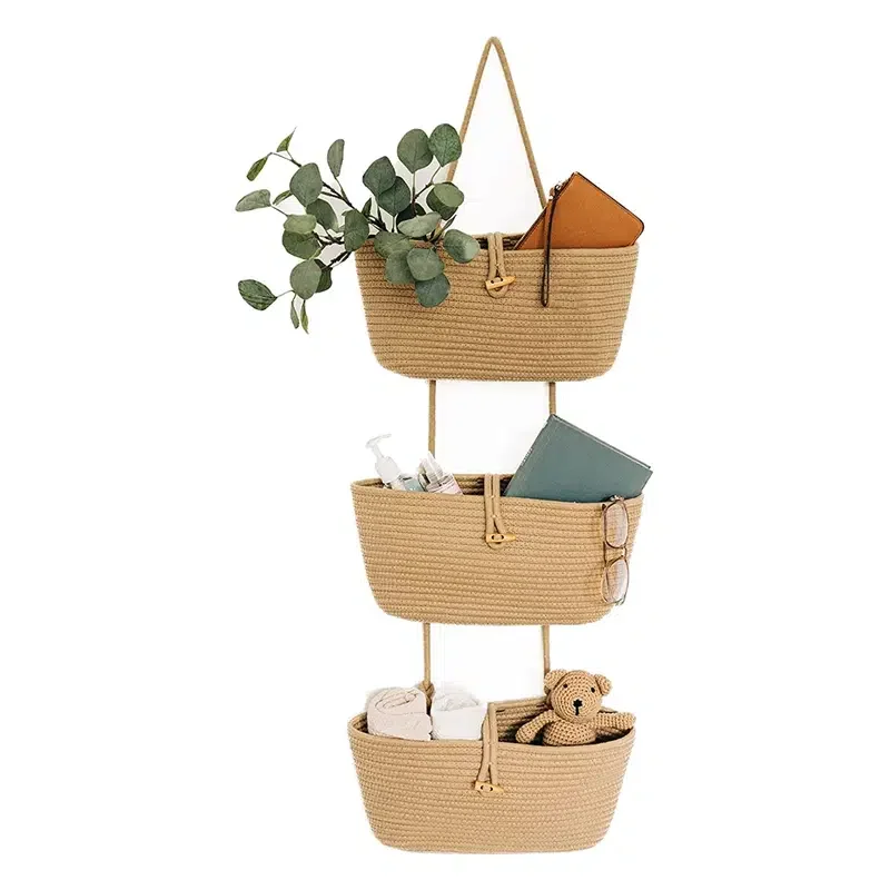 

3-layer Creative Hanging Woven Basket, Wall Hanging Storage Basket, Hanging Fruit Basket