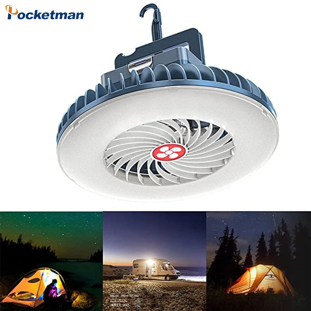 

Fan Camping Lights USB Rechargeable LED Tent Lantern with Magnet Hook Work Light Waterproof Repair Lamp Fill Light Power Bank