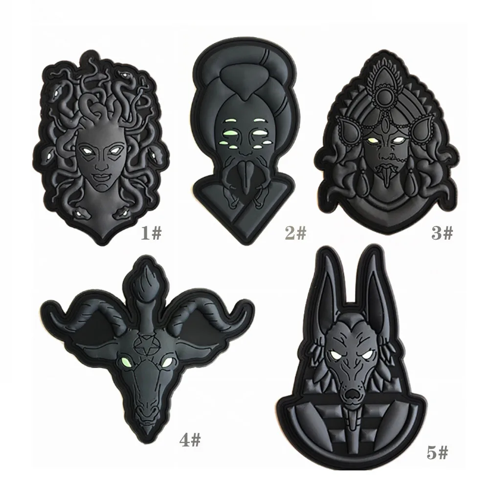 

Ancient Greek Mythology God Medusa Anubis Baphomet Shiva Patch Tactical PVC Badge Glow in the Dark Rubber Backpack