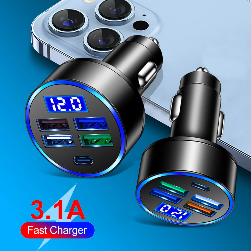 15.5W-3.1A Car Chargers 4 Ports Type c Fast Charging For Samsung Huawei iphone 11 8 Universal Display USB Car charger Adapter