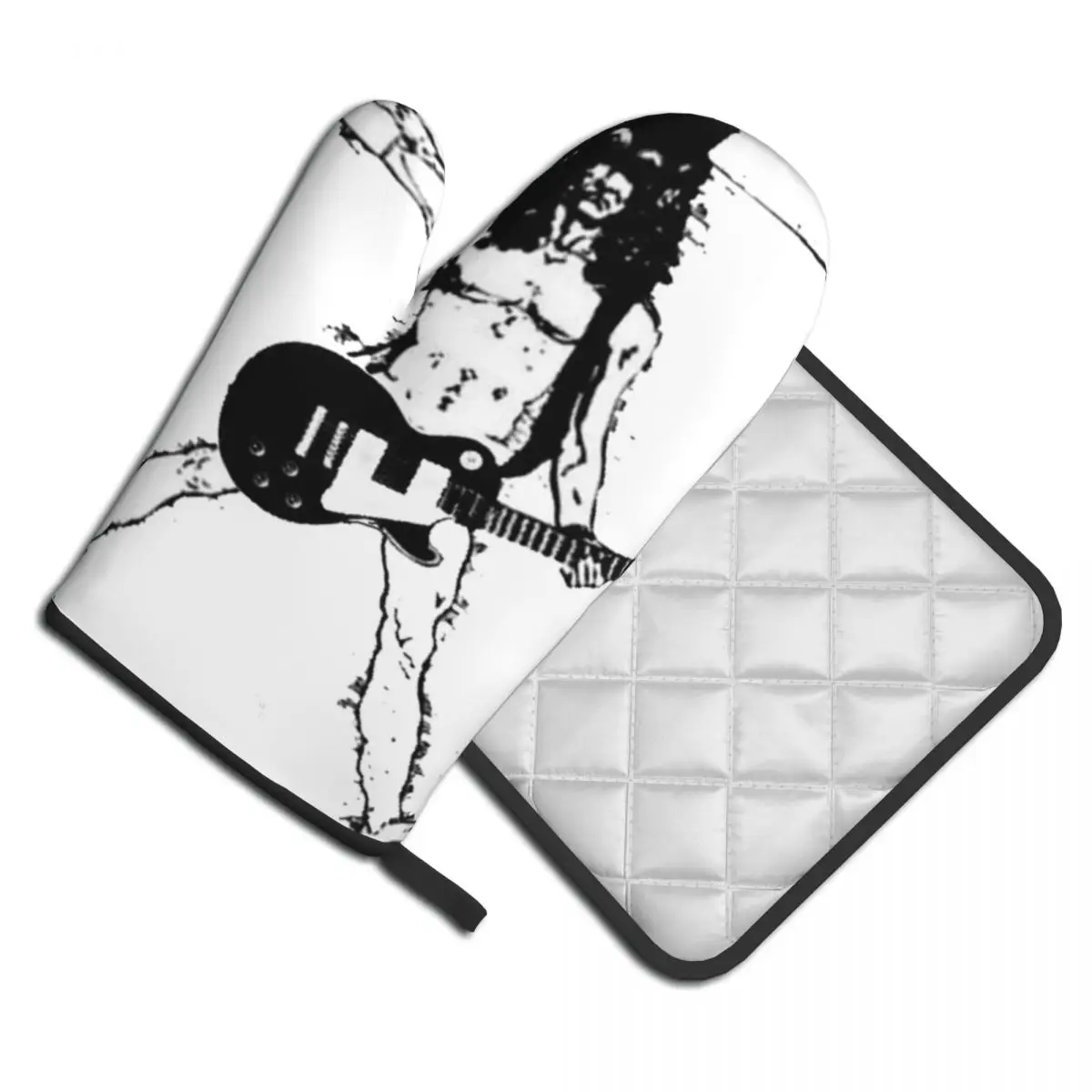 

Axl Rose 2pcs Mitt Hot Pad slash with guitar Rock Music Barbecue Heat Resistant Kitchen Gloves Hot Oven Bowl Oven Mitts Set