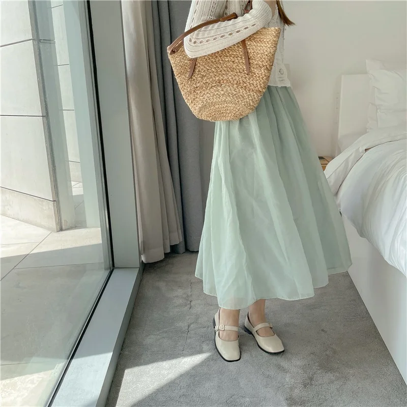 

Skirt Female Fashion Real Shot Summer New Korean Version Fairy Mesh Skirt High Waist Slim Fashion Ladies Midi Skirt