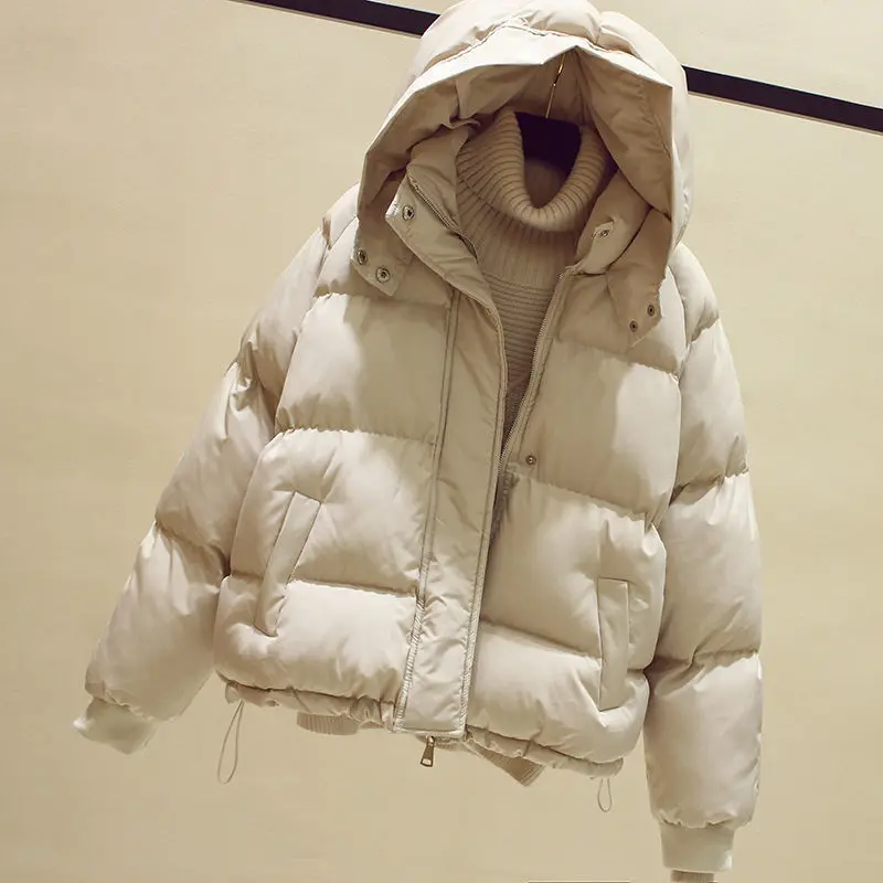 Fashion Winter Hooded Puffer Jacket Women Casual Warm Oversize Parkas Female Korean Loose Long Sleeve Coat Women Outwear