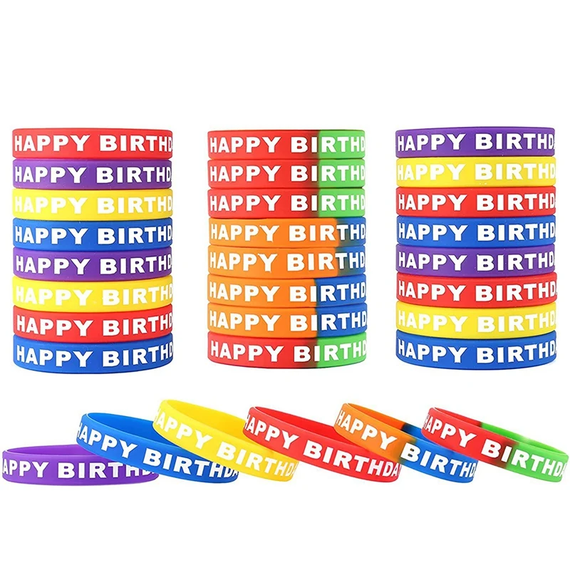 

18Pcs Happy Birthday Rubber Bracelets, Colored Silicone Bracelets For Birthday Party Supplies Favors 6 Styles