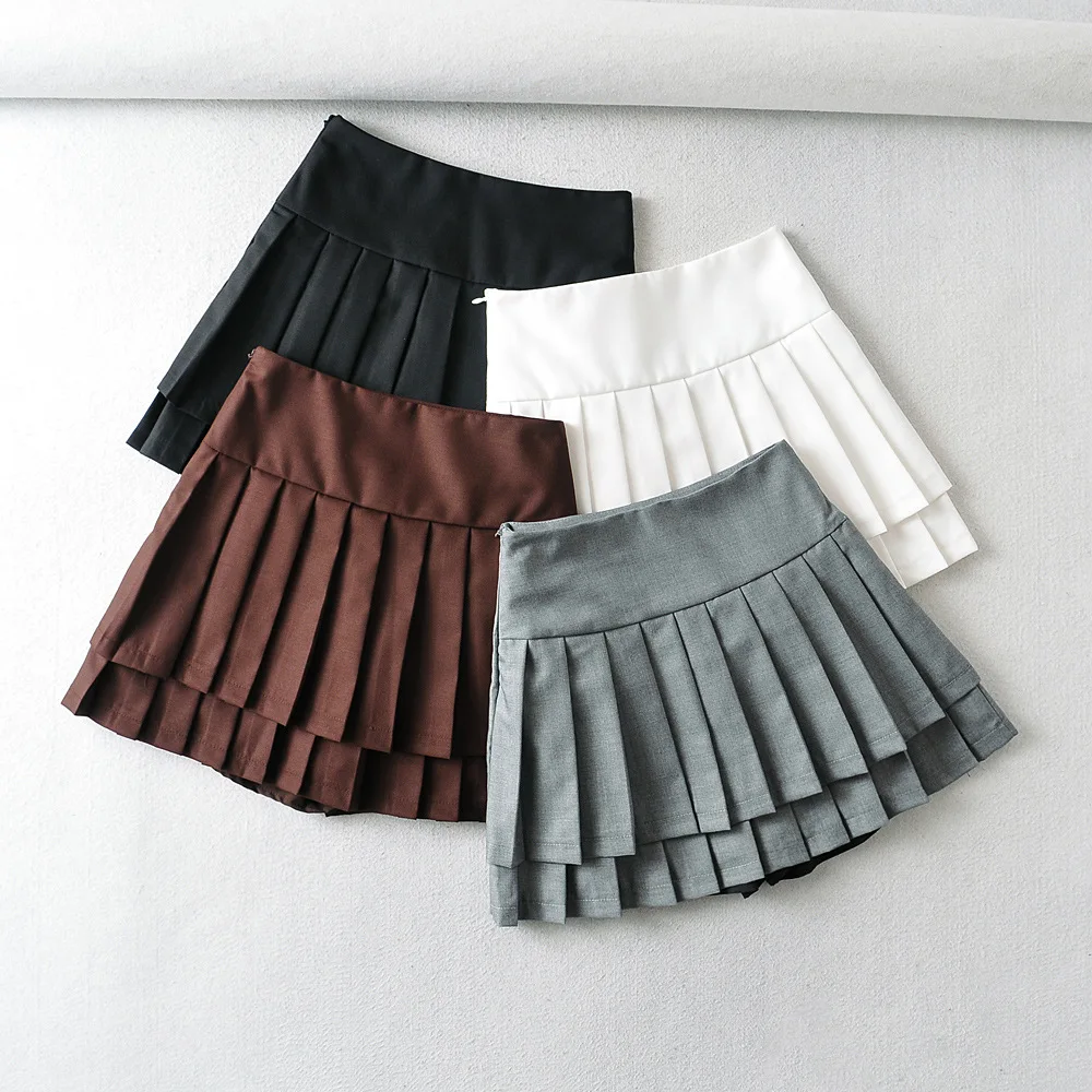 

New Spring Hot Girl Skirts Women Double-layer Pleated Tennis Skorts High Waist Short Faldas Mini Petticoat High Waist Golf Jupe