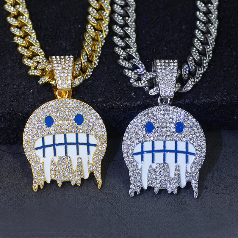 Фото Персонализированный кулон Ice Face Emoji Emoji в стиле хип-хоп, кубическая цепочка с бриллиантами, ниша, полное бриллиантовое ожерелье Emoji №1