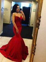 layout niceb red mermaid satin evening dress sleeveless sweetheart prom gowns 2022 simple zipper back