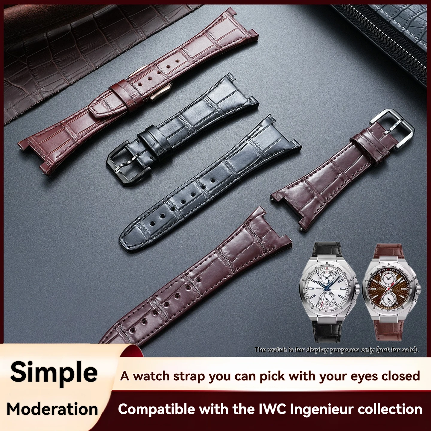 Фото Ремешок для часов из коровьей кожи, подходящий для серии IWC Wanguo Engineer AMG IW500501 IW322503/504, аксессуары из крокодиловой кожи. №1