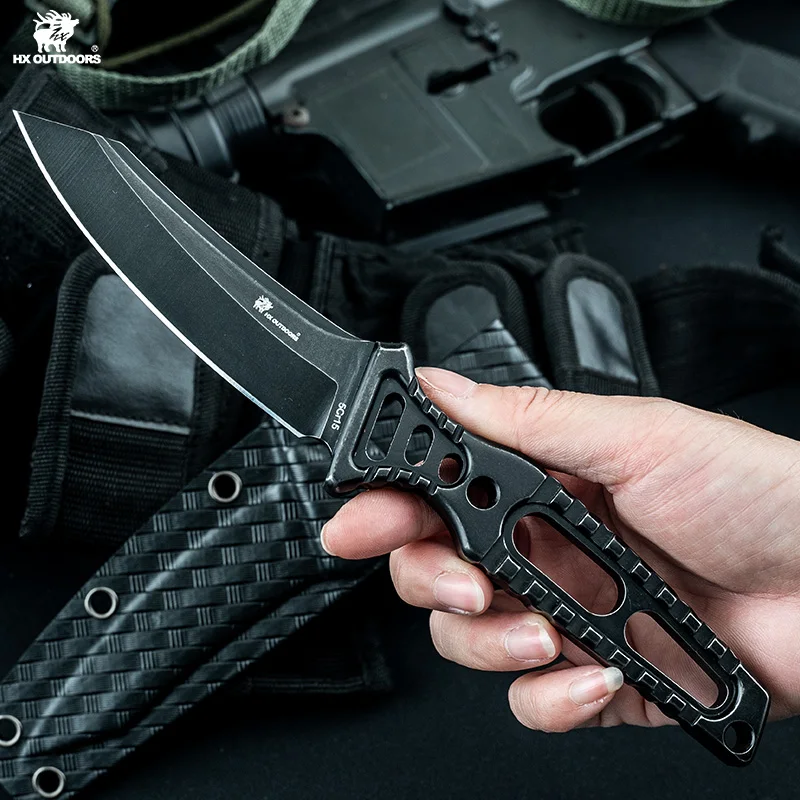 

HX Outdoors Tactical Hunting Knife Survival Rescue Kitchen Camping Knives Wood Handle EDC Tool With Kydex Sheath Dropshipping