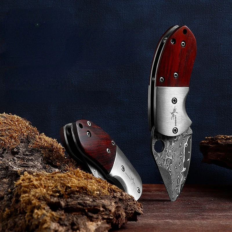 Damascus Folding Knife Portable Mini Pocket Knife Outdoor Self-defense Knife Sharp Fruit Knives Regalos Para Hombre Originales