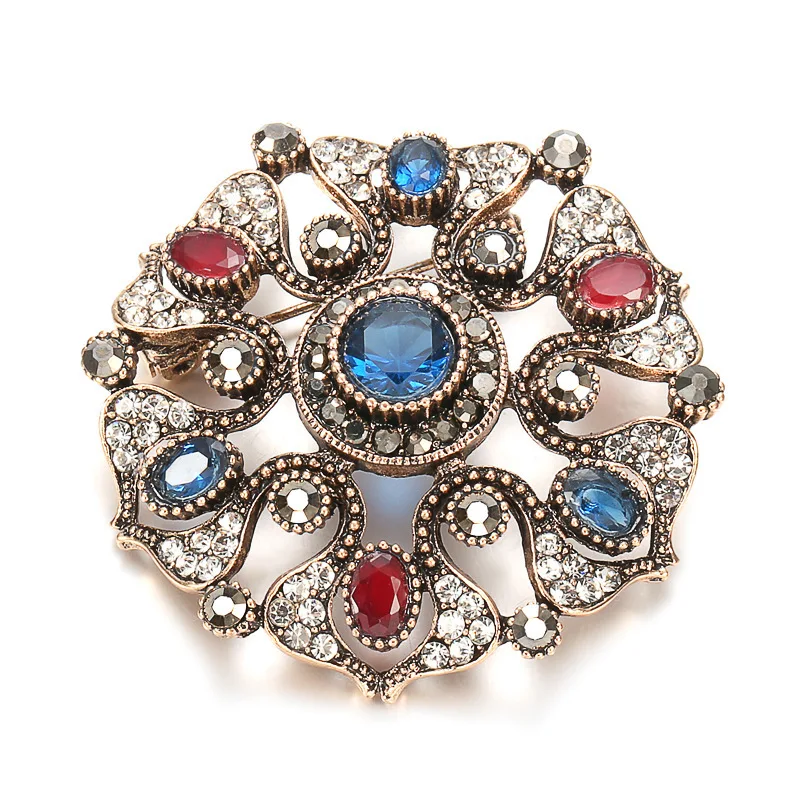 

European and American fashion gold sapphire brooch multicolor crystal rhinestone brooch brooch clothing accessories