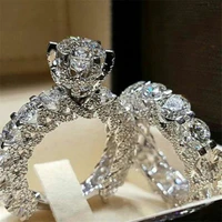 milangirl 2 pcsset luxury full crystal zircon ring set womens wedding bridal engagement stylish versatile fashion jewelry