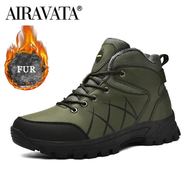 Men Winter Boots Blush Warm New Style PU Walking Shoes Outdoor Trekking Shoes Casual Mens Sneakers 39~48