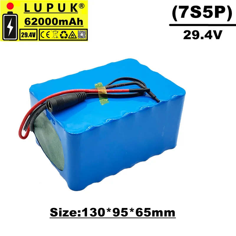 

Lupuk Lithium Ion Battery 7s5p 24V, 62ah, 500W, 29.4v, 62000mah for Electric Bike, Wheelchair, built - in BMS protection