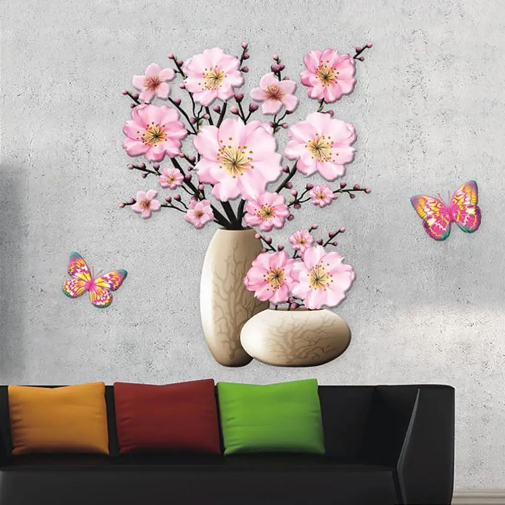 

3D Flower Sticker Long-lasting Vase Wall Sticker Waterproof 3D Stickers DIY Window Bedroom Decoration DIY Decoration