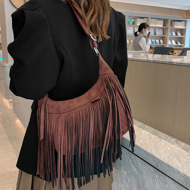 Tassel Design Women's bag 2023 Fashion trend handbag chamois PU tote  shoulder crossbody shopping Hooligan bags for women purse