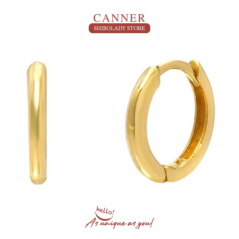 

CANNER Real 925 Sterling Silver Earrings For Women Glossy Circle Earrings Hoops Zircon Diamond Korean Gold Jewelry Pendientes