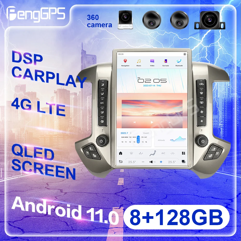 

Автомобильный радиоприемник 8 + 128 ГБ Android 11,0 GPS для Chevrolet Silverado GMC SIERRA с навигацией 2015-2019 мультимедийный плеер авторадио головное устройство