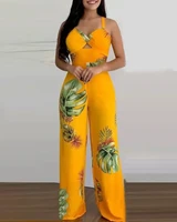 womens jumpsuit sexy plant print cutout straight jumpsuit 2022 summer new