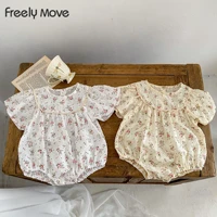 freely move baby girl clothes summer floral cotton o neck newborn baby girl short fly sleeves romper fashion infant clothing