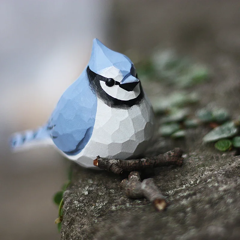 Синяя резьба по дереву птица из натурального твердого дерева ручной работы
