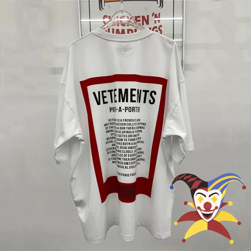 

2023ss Vetements Red Patch Logo T-Shirt Men Women Back Big Mark Print Tee Oversize VTM Tops Men Clothing