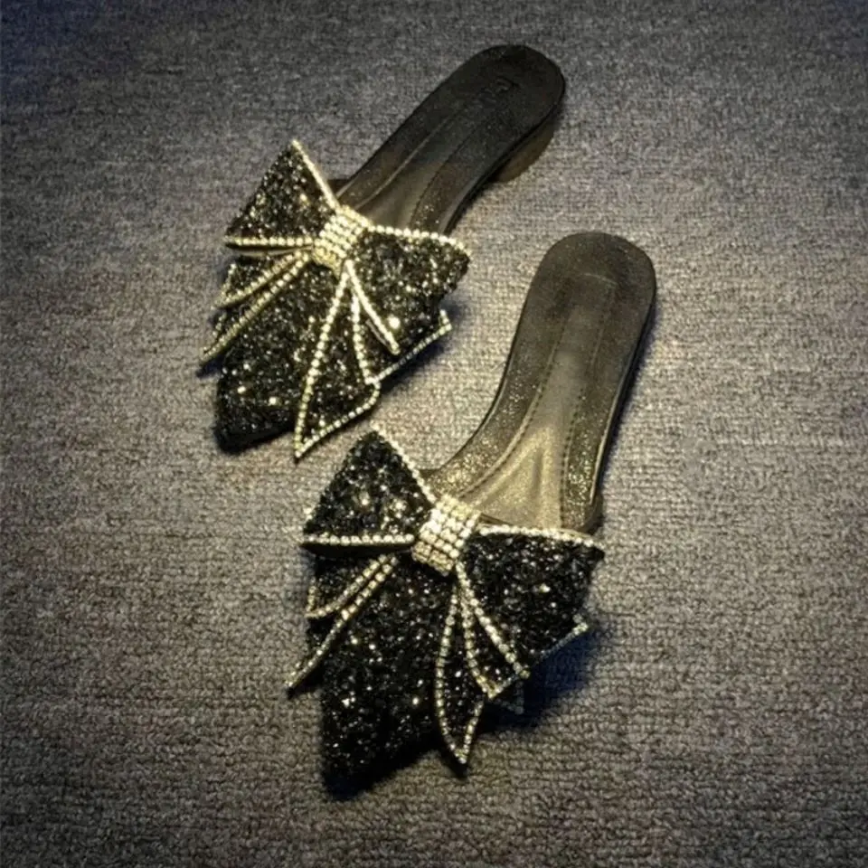 

Diamond slippers women's summer wear fashionable pointed cool slippers women's bow-tie half slippers