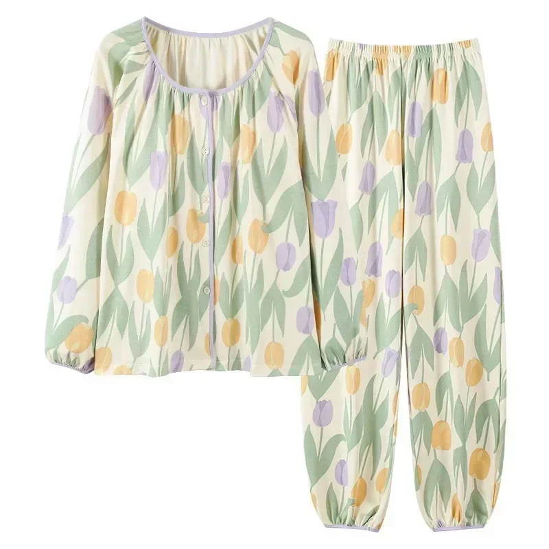 Комплект пижамный женский атласный из 2 предметов хлопковые штаны с длинным