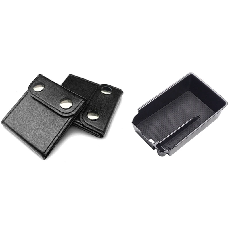 

3 Pcs Car Accessories: 2 Pcs Auto Seat Belt Regulator Fixer Adjuster & 1 Pcs Car Central Console Stowing Tidying Box