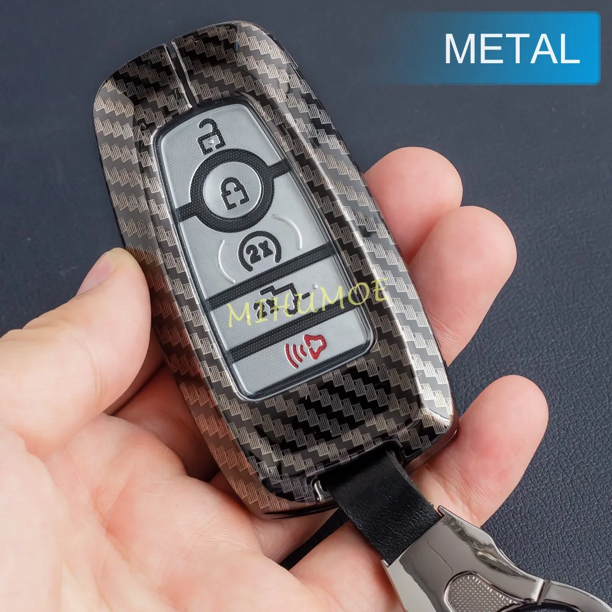 

For Ford Bronco Sport Edge Escape F150 Expedition Ecosport Kuga Explorer Focus Mustang Car Key Fob Case Cover Chain Carbon Fiber