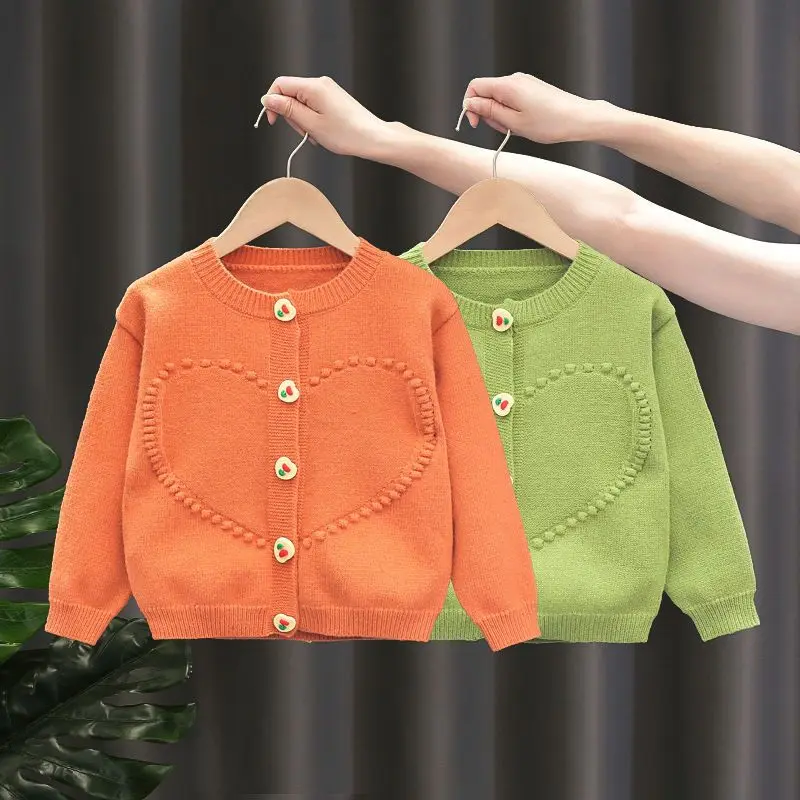 

Laura Kors New Arrivals Winter Autumn Children Long Sleeve Single Breasted Heart Orange Casual Sweater Child Clothes 18M-7T