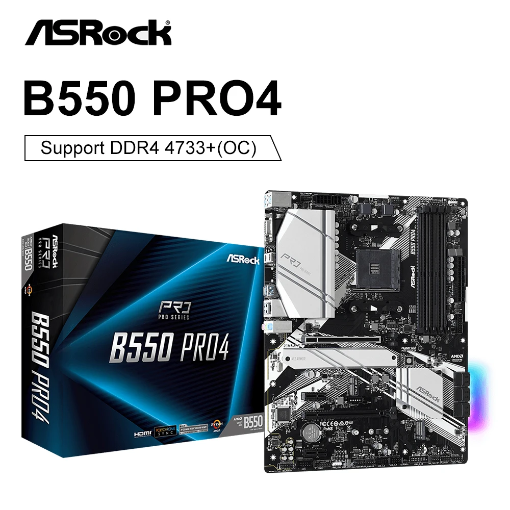 

ASROCK New B550 Pro4 Motherboard ATX AMD B550 DDR4 4733+(OC)MHz 6 x SATA3 M.2 USB3.2 128G Support Ryzen Desktop CPU Socket AM4