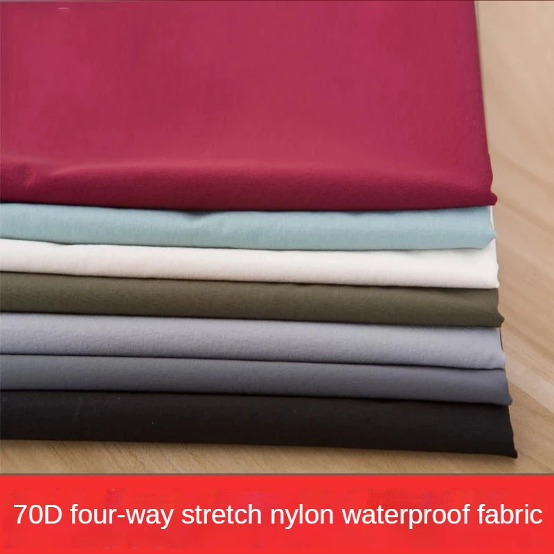 Four-way Elastic Waterproof Fabric By The Meter for Clothing Down Jacket Tent Sewing Stretch 70D Nylon soft Ripstop Cloth green
