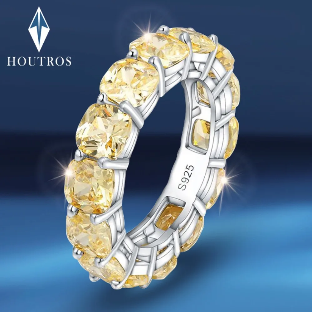 

Houtros 5*5mm Row Diamond Ring 925 Sterling Silver Yellow Square High Carbon Diamond Ring For Women Party Fine Jewelry