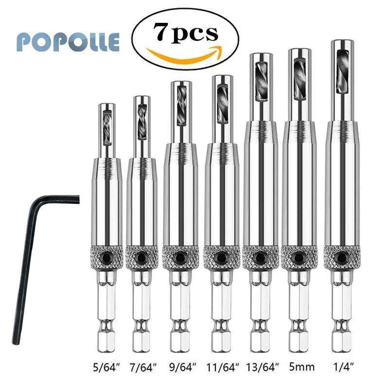 4/7 Sets of Door and Window Hinge Drill Bits Woodworking Punch High-speed Steel Self-centering Drill Rotary Hinge DIY Locator