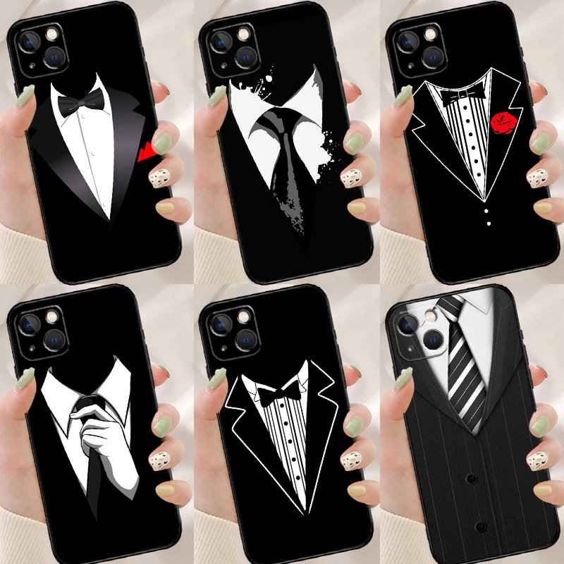 Мужской костюм рубашка галстук Мягкий чехол для iPhone 11 14 12 Pro X XS XR 7 8 Plus SE 2020 13 Max
