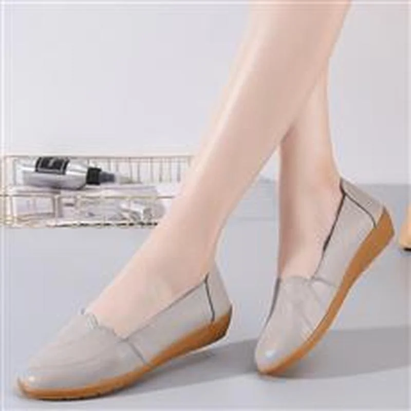 

Fashion White Leather Casual Shoes For Women Summer Flats Cut Outs Breathable Loafers Ladies Ballet Shoes Moccasins Female Shoe